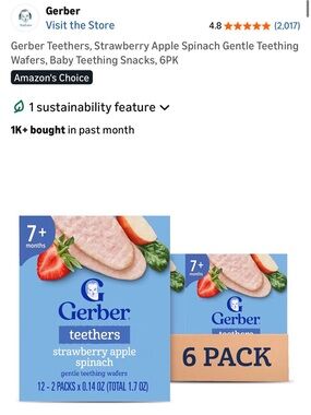 Gerber Teethers Strawberry Apple Spinach— new in box